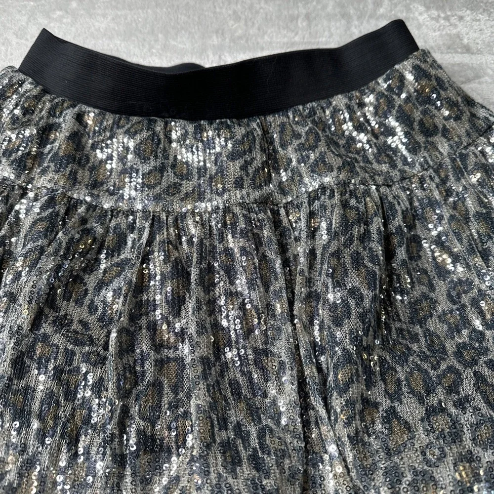 Justice Leopard Print Sequin Skirt Sz 18 Elastic Waist Bling Y2K